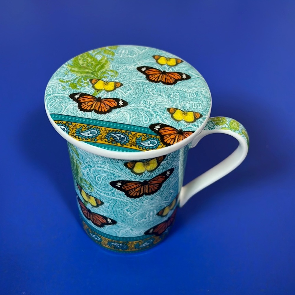 Kent Pottery Butterfly Tea Mug Cup with Lid